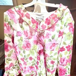 dressbarn Pink and Green Floral Ruffle Top